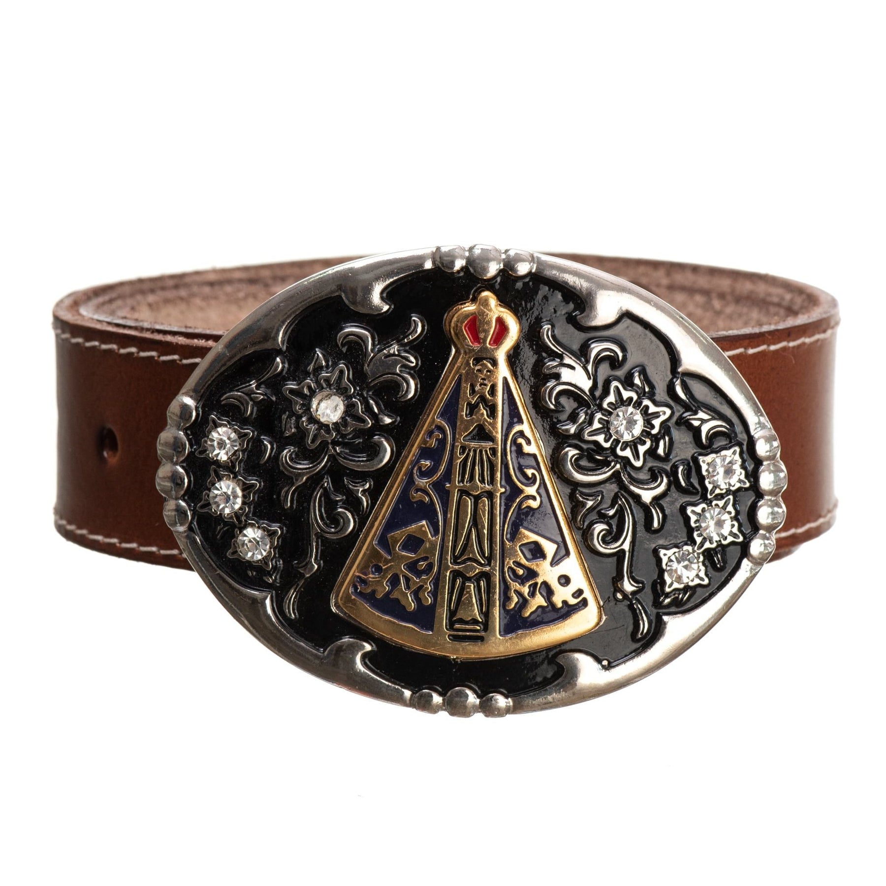 Cinto Country - Couro Legítimo e Fivela Nossa Senhora Aparecida