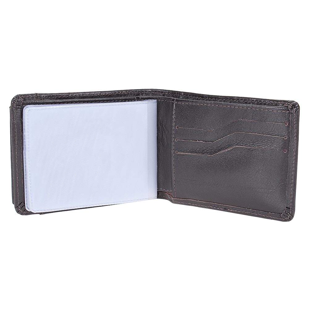 Carteira Masculina - Couro Legítimo Café Compacta 8 Cartões Porta-Moedas