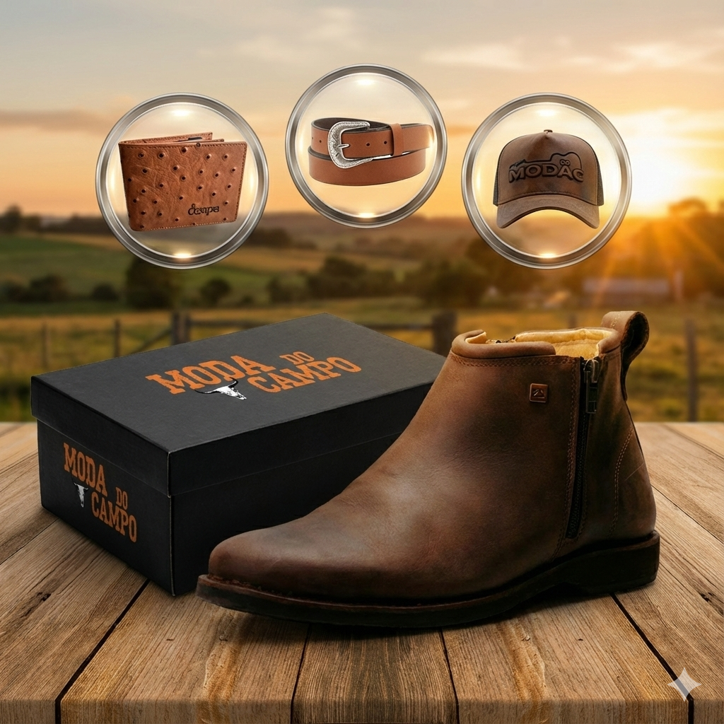 Bota Casual Masculina em Couro ZB - (Palmilha Ortopédica) + Brindes