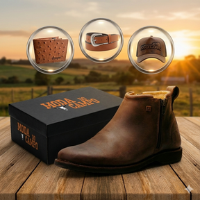 Bota Casual Masculina em Couro ZB - (Palmilha Ortopédica) + Brindes