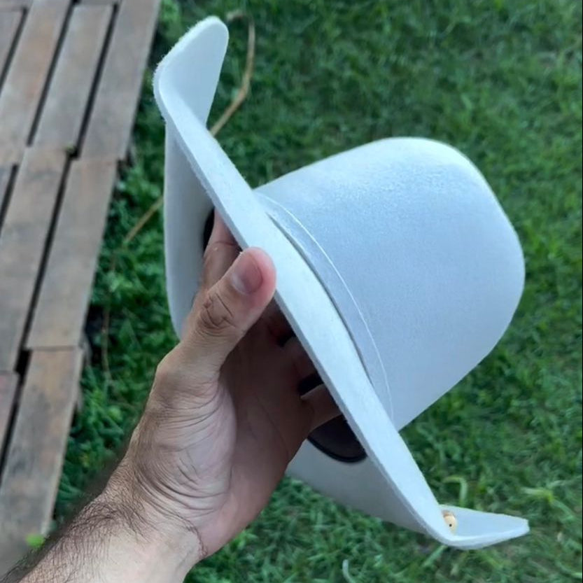 Chapéu Country Pralana Branco Lã Premium Aba 11cm Copa 12cm Unissex