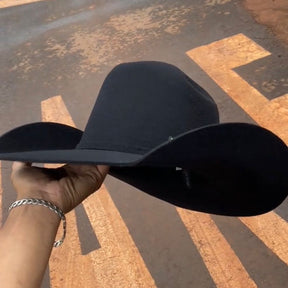 Chapéu Country Pralana Feltro Preto Lã Premium Unissex Estilo Rodeio Elegante