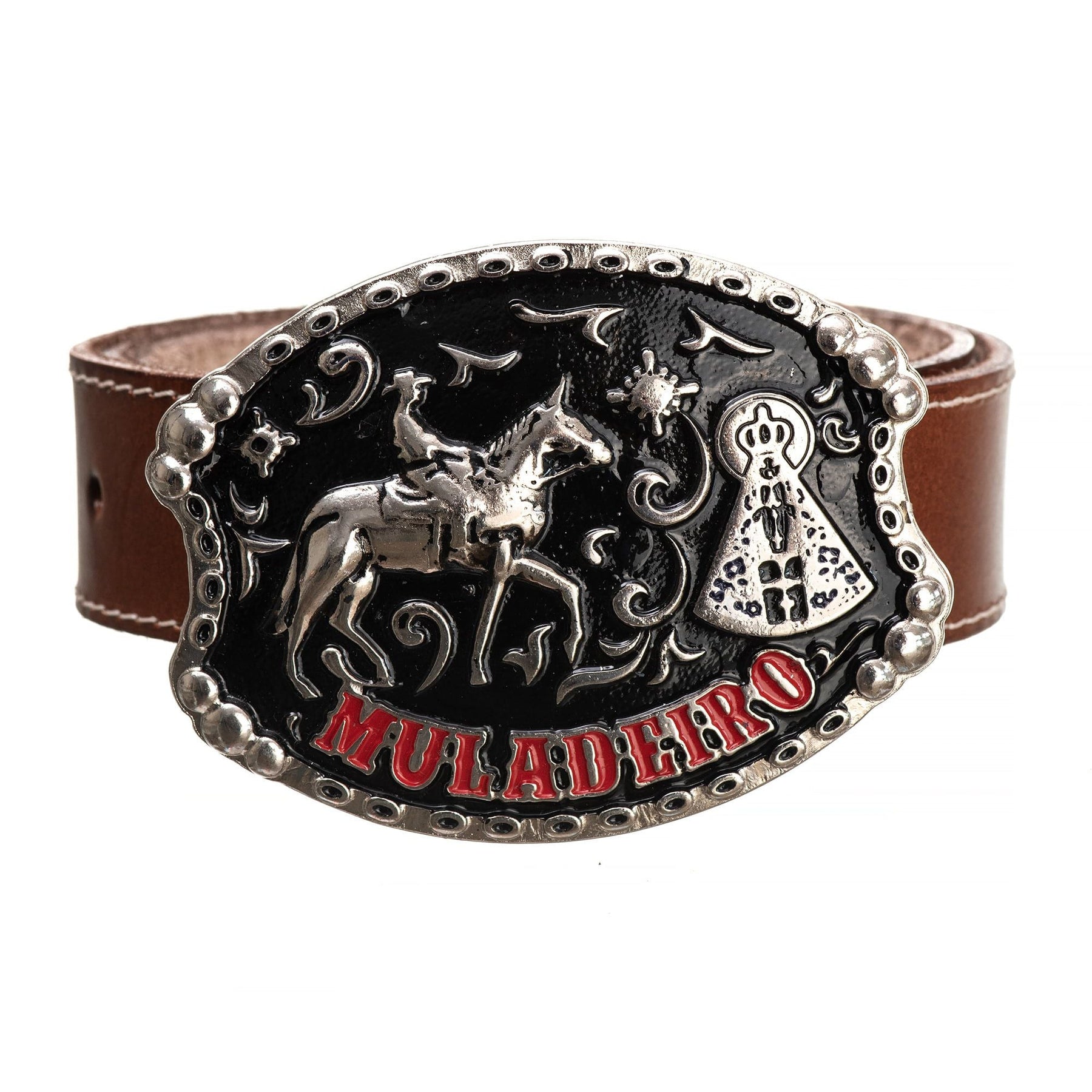 Cinto Country de Couro Genuíno - Fivela Muladeiro Destacável (Promoção Black do Campo)