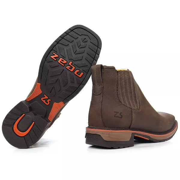 Botina Work Gel Café Couro Rústico - Conforto e Estilo Country + 2 Brindes